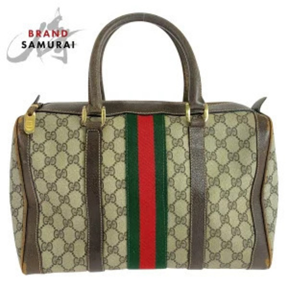 Gucci Handbags - Gucci Sherry Beige Brown GG Supreme Canvas Leather Handbag